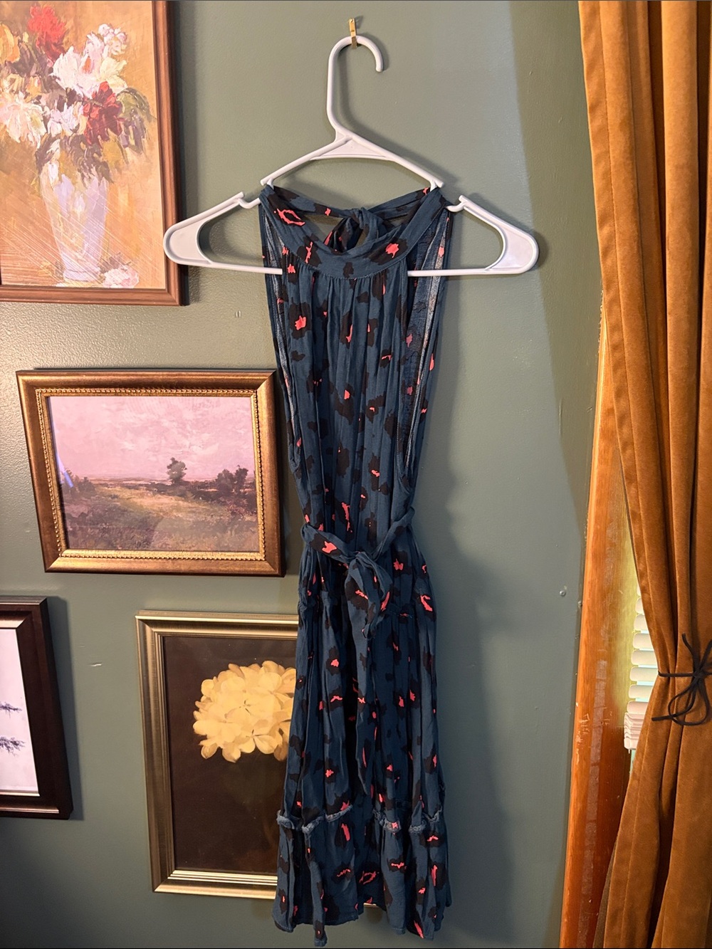 Sleeveless Teal Floral Tie-Waist Maxi Dress